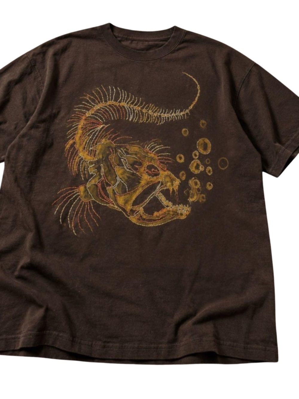 Brown Short Sleeve Tee with Yellow and Gold Fish Graphic, Gift For Her, For Him